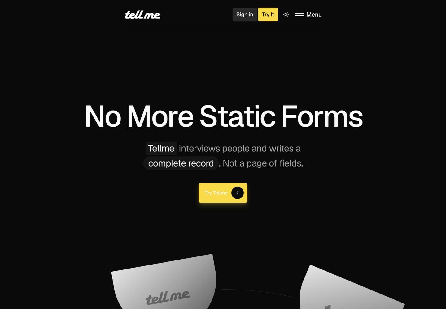 Tellme homepage introducing its conversational form product