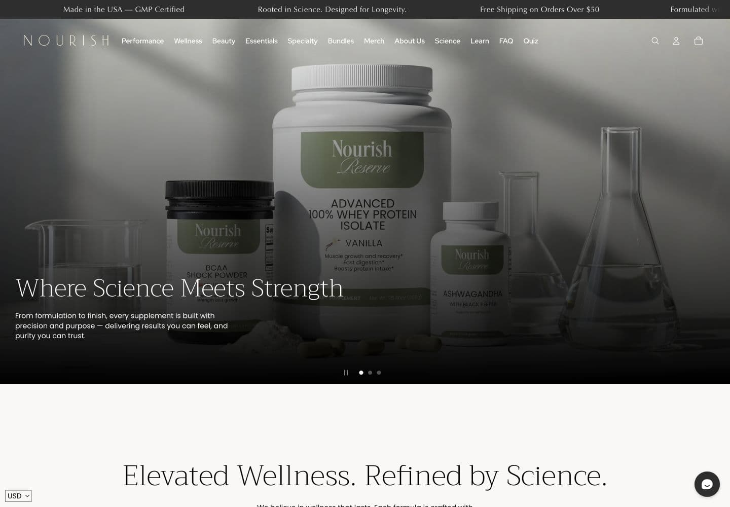 Nourish Reserve homepage presenting its wellness products